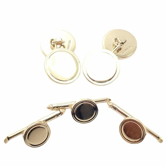 Authentic Tiffany & Co. 14k Yellow Gold Mens Cufflinks Tuxedo Buttons Full Set - Picture 1 of 9